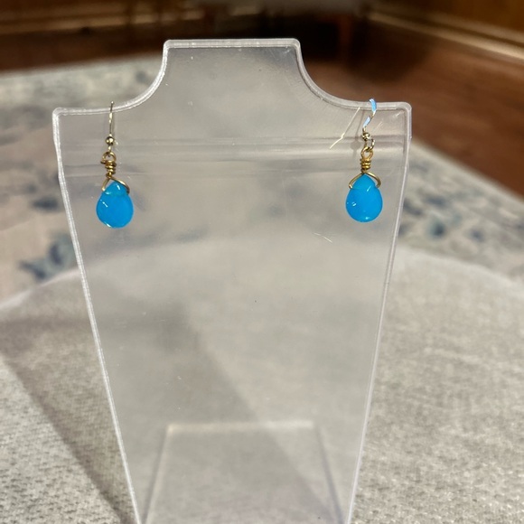 NEW crystal turquoise teardrop earrings with gold backs, hand made, beautiful - Picture 2 of 2